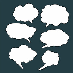 set of comic clouds. Set of white cartoon speech bubbles with black outlines in various shapes