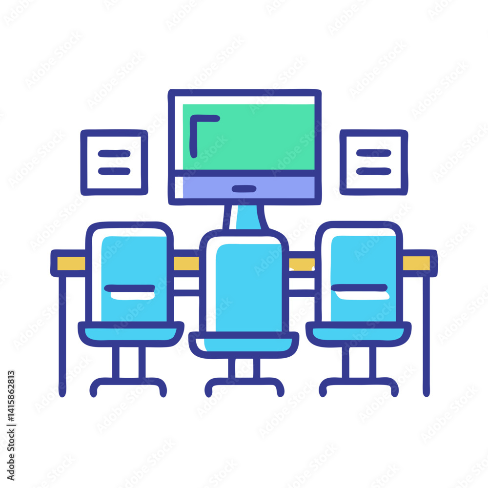 Poster computer lab setup with three workstations illustration