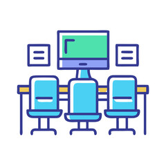 Computer Lab Setup with Three Workstations Illustration