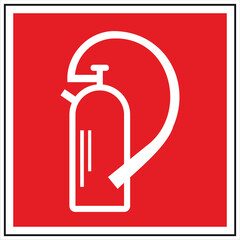 White fire extinguisher symbol on red background indicating fire safety equipment location