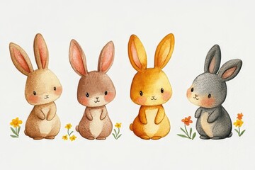 Obraz premium The image features a rabbit surrounded by flowers, depicted in a watercolor style and set against a plain background