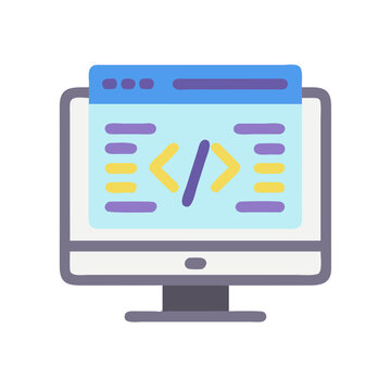 Programming Code on Computer Monitor, Software Development Icon