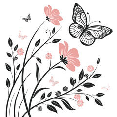 Fototapeta premium Elegant Floral Design with Butterflies and Delicate Pink Flowers