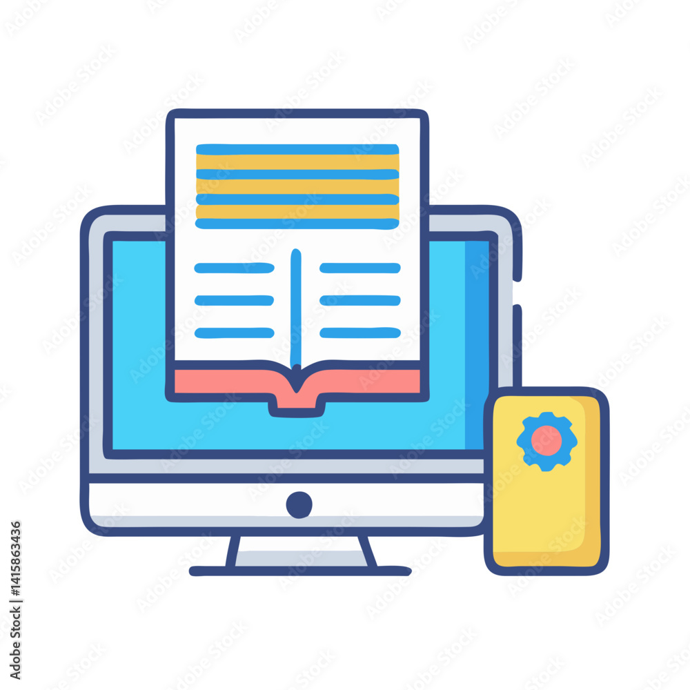 Poster digital learning concept with computer and open book