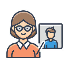 Online tutoring session with teacher and student icon