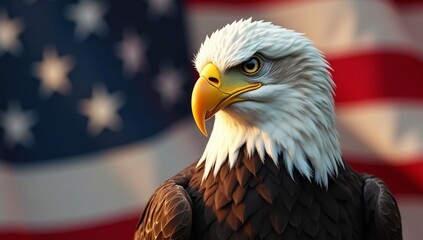eagle against the American flag while celebrating Independence Day