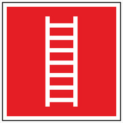 Fire escape route signal with white ladder symbol on red background indicating emergency exit strategy