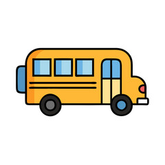 Cartoon Yellow School Bus Isolated on Black Background