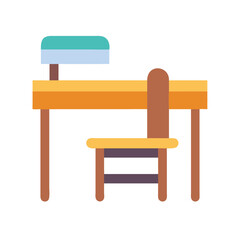 Modern desk and chair set icon on black