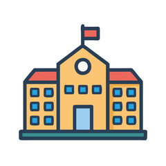 Colorful cartoon school building illustration for educational use
