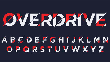 modern sliced futuristic isolated letters white and red