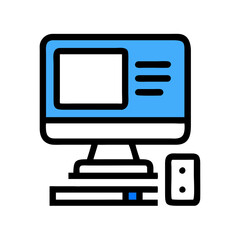 Blue computer with white stripe, on black background