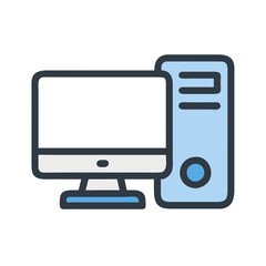 Desktop computer and tower icon on black background