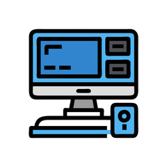 Blue Computer System Vector Illustration on Black Background