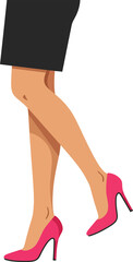 Female legs wearing black skirt and bright pink high heels in minimalist flat style vector illustration