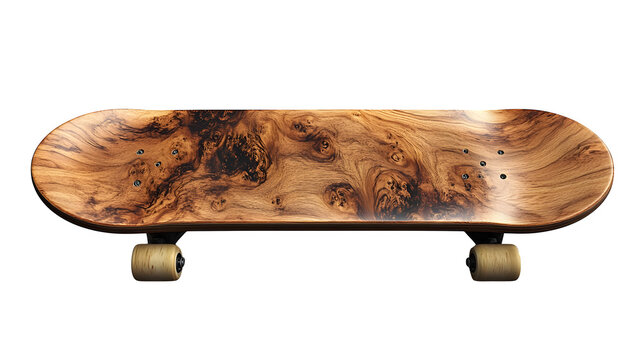 A high-definition, realistic wooden skateboard deck, isolated on a white background