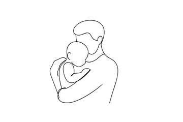 Father holding baby continuous line art minimalist design vector