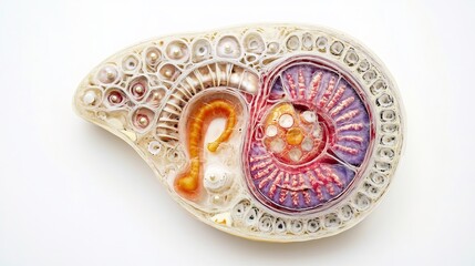 Cross section of mitochondrion showing cristae and ATP production white background