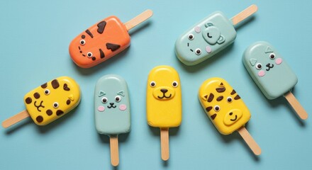 Adorable Animal Popsicles - Eight colorful popsicles shaped like cute animals. Perfect for summer treats, kids parties, or sweet photos