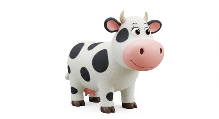 Adorable Cartoon Cow Illustration - Cute cartoon cow with black and white spots, isolated on white background. Perfect for children's books, farms, dairy products