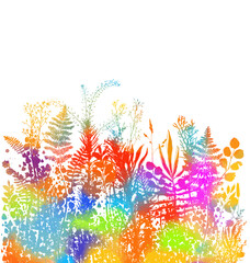 colored grass silhouettes background. hand drawing. Not AI Vector illustration