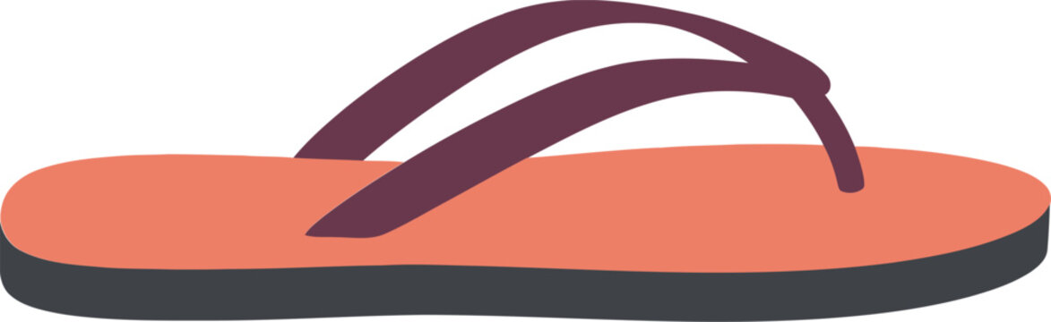 Casual flat style single orange and brown flip flop sandal side view simple summer footwear vector art