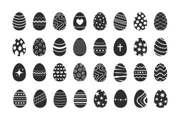 Black and white easter eggs icon set. Vector easter symbols.