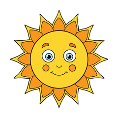 Smiling Cartoon Sun Illustration with Bright Rays and Happy Expression