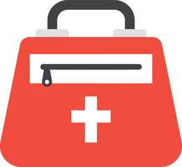 Obraz premium Red first aid kit with white cross and black handle in flat minimal design vector illustration