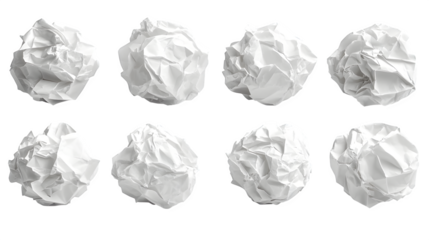 Assortment of crumpled white paper balls isolated on white background