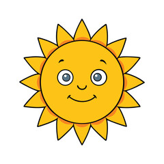Smiling Cartoon Sun Illustration with Bright Rays and Happy Expression