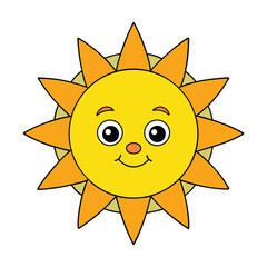 Smiling Cartoon Sun Illustration with Bright Rays and Happy Expression