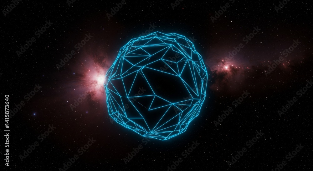 Aufkleber cosmic asteroid wireframe design - abstract cosmic artwork featuring a wireframe asteroid in space, 