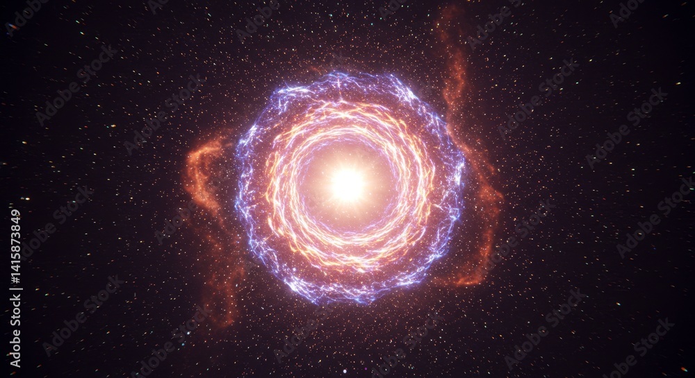 Poster cosmic vortex: light and particle symphony - a swirling vortex of light and particles creates a sens