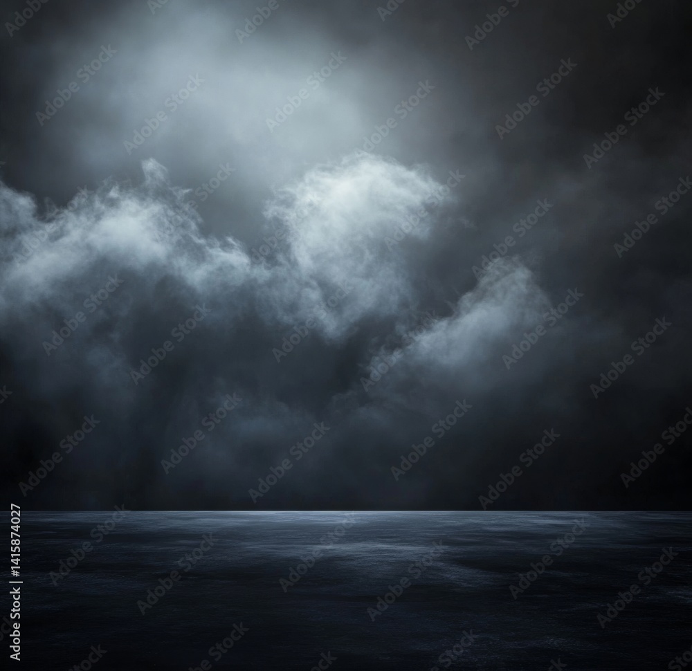Poster Embracing the Void in a World of Shadows and Whispers Between Dark Clouds and Muted Reflections