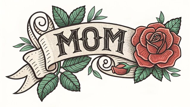 Mama in Classic Tattoo Lettering with Rose and Banner – Edgy and Heartfelt Mother’s Day Card