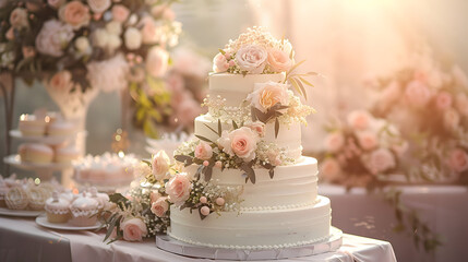 Elegant Wedding Dessert Table Featuring Exquisite Cake Celebration of Love and Joy.