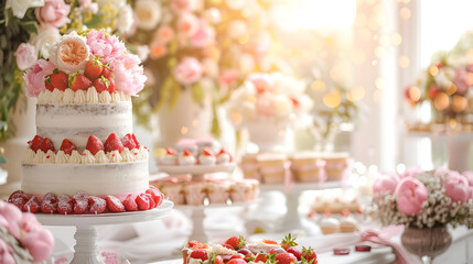 Floral decor and sweet indulgence a cozy celebration dessert table vibrant hues, handcrafted, memorable