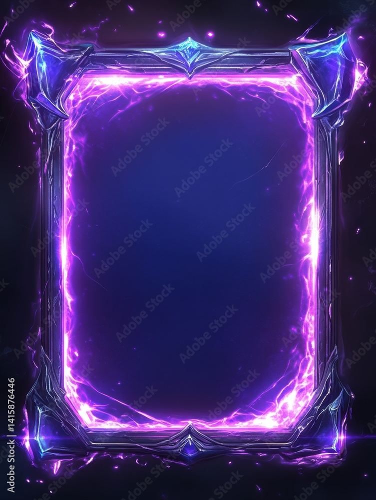 Aufkleber Exploring a Vibrant Blue Card Frame Icon With Purple Glowing Borders Set in a Video Game Inspired Realm, Showcasing a Captivating Blend of Colors and Design