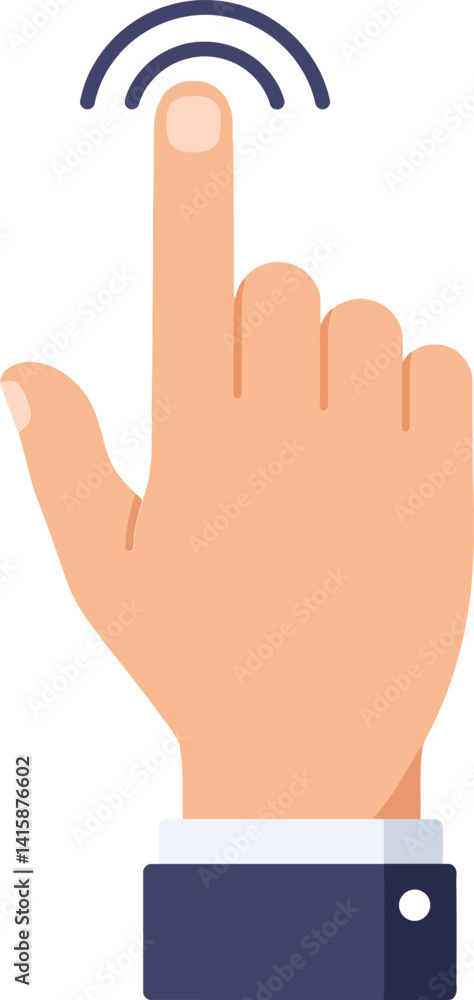 Aufkleber human hand with index finger pressing touchscreen button in flat minimal style digital vector illust