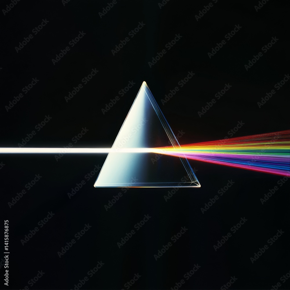 Poster exploring light and color through a geometrical prism against a striking black background for a mini
