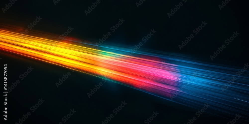 Poster Multicolored Beam of Light Illuminates a Dark Space With Vibrant Hues and Dynamic Movement, Creating an Ethereal Visual Experience That Captivates the Viewer's Imagination