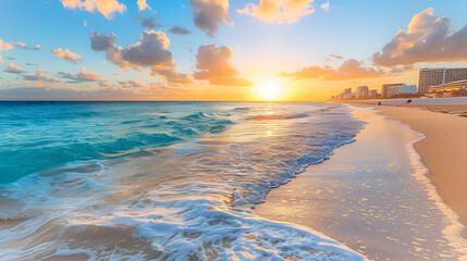 Sunrise over beach in Cancun sunlight, picturesque, exotic