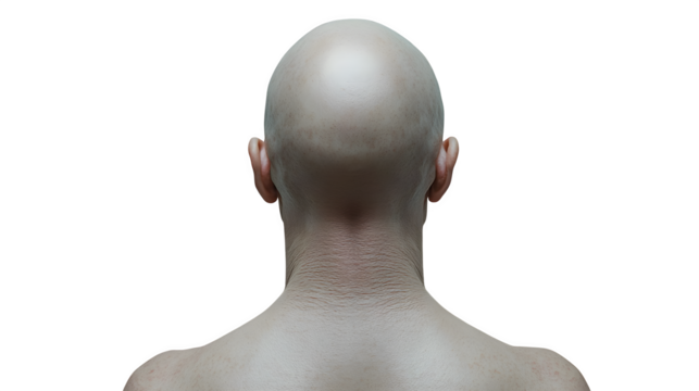 bald man head model isolated on white background, high-definition, realistic look