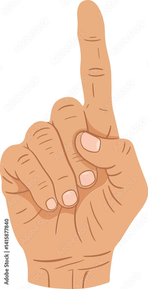 Poster human hand with index finger pointing upward in minimal flat design style vector illustration