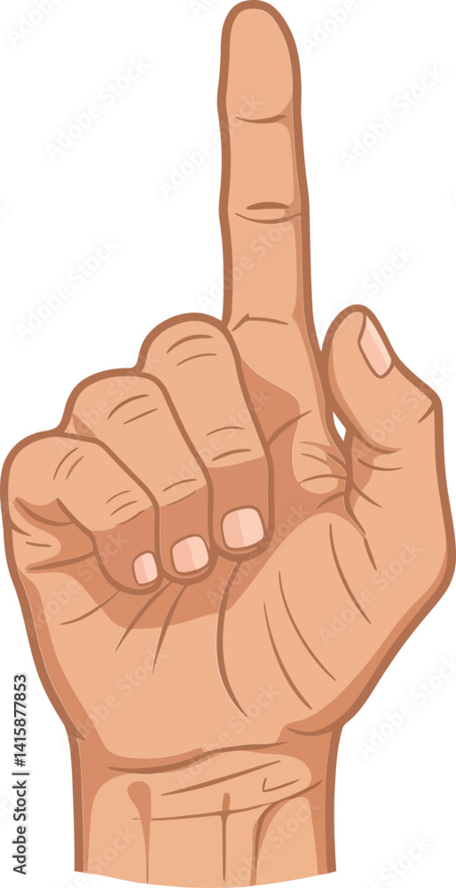 Poster human hand with index finger pointing up in detailed flat style isolated on white background vector 