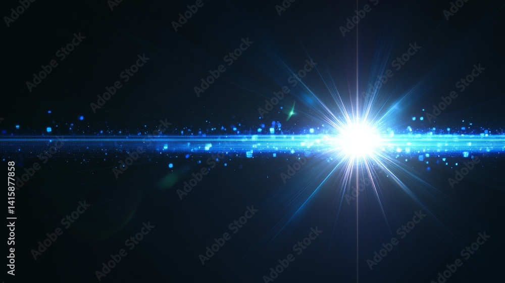 Aufkleber Mesmerizing Journey Through a Vibrant Blue Laser Lens Flare Creating Chromatic Effects Against a Sleek Black Backdrop, Capturing Light in a Celestial Dance of Color