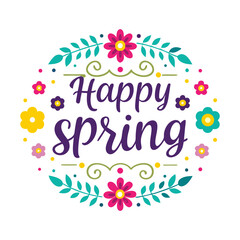 Welcome spring with frame of flowers and leaves Spring background with flowers
