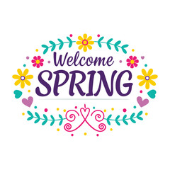 Naklejka premium Welcome spring with frame of flowers and leaves Spring background with flowers 