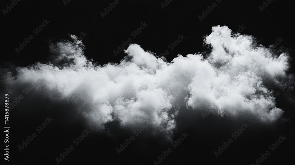 Poster dynamic white clouds contrasted against a deep black background, evoking a sense of depth and tranqu